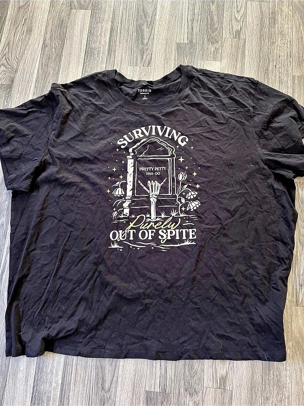 TORRID Surviving out of Spite Vintage Black Classic Fit Heritage Jersey Crew Tee
